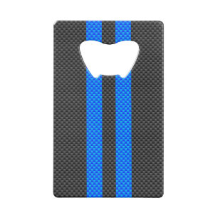 Cyan Blue Carbon Fiber Style Racing Stripes Wallet Bottle Opener