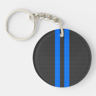 Cyan Blue Carbon Fibre Style Racing Stripes Keychain