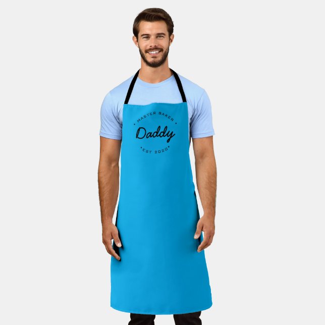 Cyan blue Custom Name Year Master Baker Daddy Apron (Worn)