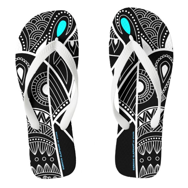 Cyan Blue Eye Serious Elephant Flip Flops (Footbed)