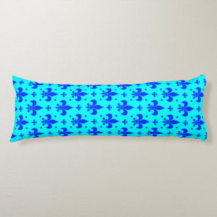 Cyan Blue Fleur-de-lis Pattern Design Body Pillow