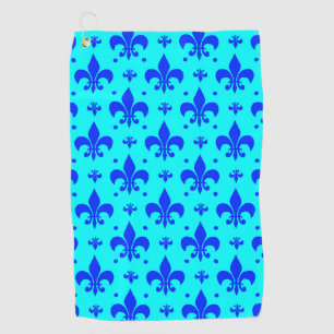 Cyan Blue Fleur-de-lis Pattern Design Golf Towel