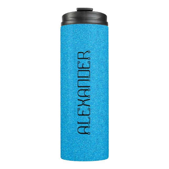Cyan Blue Glitter Chic Pattern Mame Personalized Thermal Tumbler (Front)