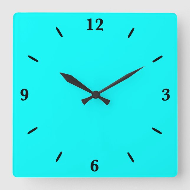 Cyan Blue Green Turquoise Solid Colour Square Wall Clock (Front)