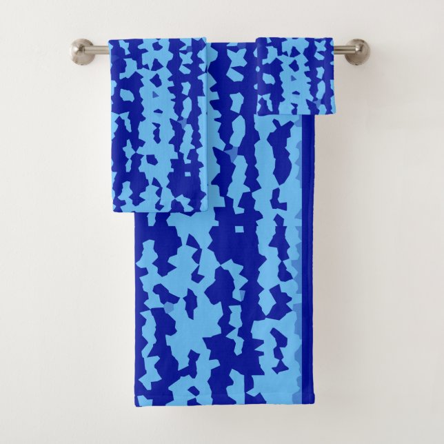 Cyan Blue Irregular Abstract Design  Bath Towel Set (Insitu)