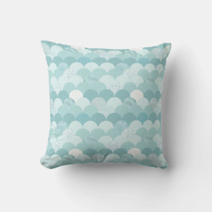 Cyan blue mermaid scales throw pillow