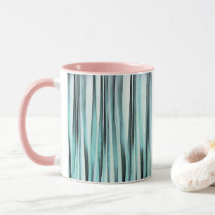 Cyan Blue Ocean Stripey Lines Pattern Mug