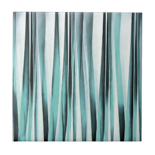 Cyan Blue Ocean Stripey Lines Pattern Tile