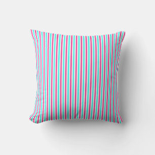 Cyan Blue Pink White Stripes Throw Pillow