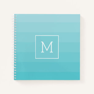 Cyan Blue Shades Horizontal Stripes Monogram Notebook