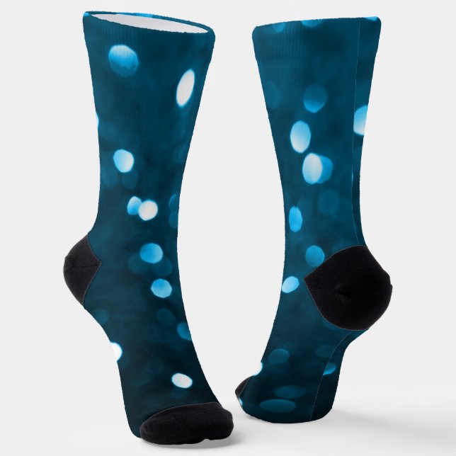 Cyan Blue Sparkly Bokeh Abstract Socks (Angled)