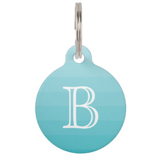 Cyan Blue Stripes Monogram Initial Name Simple Pet Tag