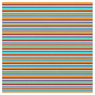 Cyan, Blue, Turquoise, Dark Red, Dark Orange Lines Fabric