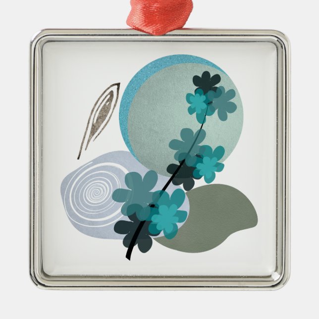 Cyan Boho Metal Ornament (Front)