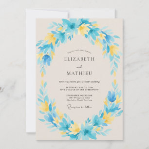 Cyan Butter Wreath Wedding Invitation