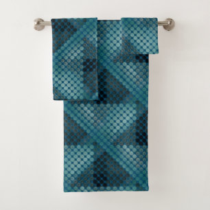 Cyan buttons over blue, forming geometric shapes bath towel set