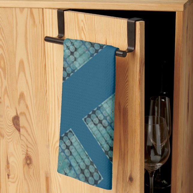 Cyan buttons over blue, forming geometric shapes  kitchen towel (Thirds Fold)