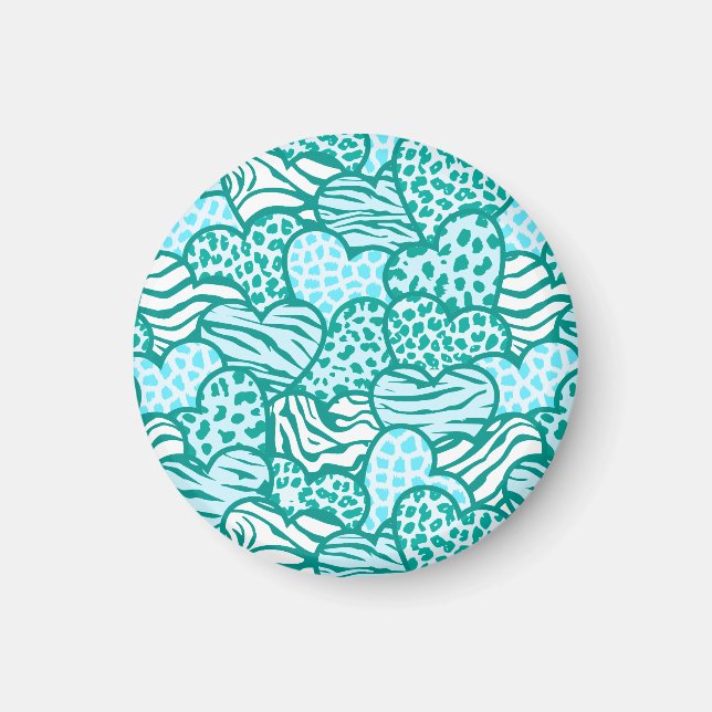 Cyan contour girly animal print hearts magnet (Front)