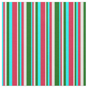 Cyan, Crimson, Mint Cream & Dark Green Pattern Fabric