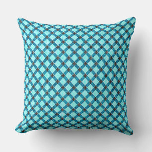 Cyan cross tartan plaid with light rough relief throw pillow