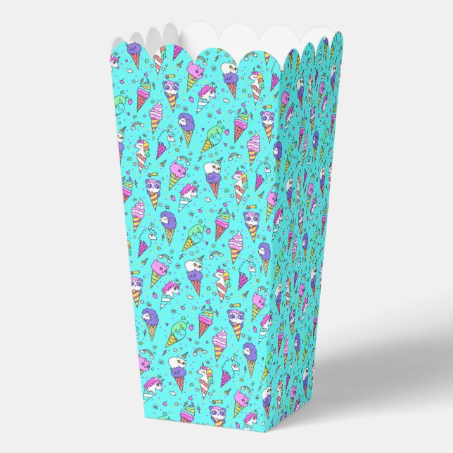 Cyan cute ice-cream can unicorn pattern favor box (Back)