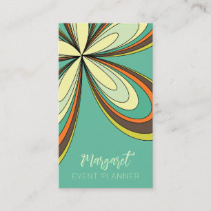 Cyan Daisy Event Planner Groovy 70s Hippie Flower Business Card