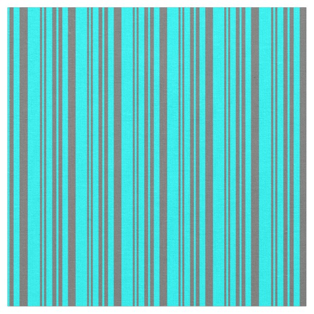 Cyan & Dim Grey Pattern of Stripes Fabric (Close Up)