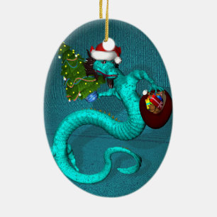 Cyan Dragon Ceramic Ornament