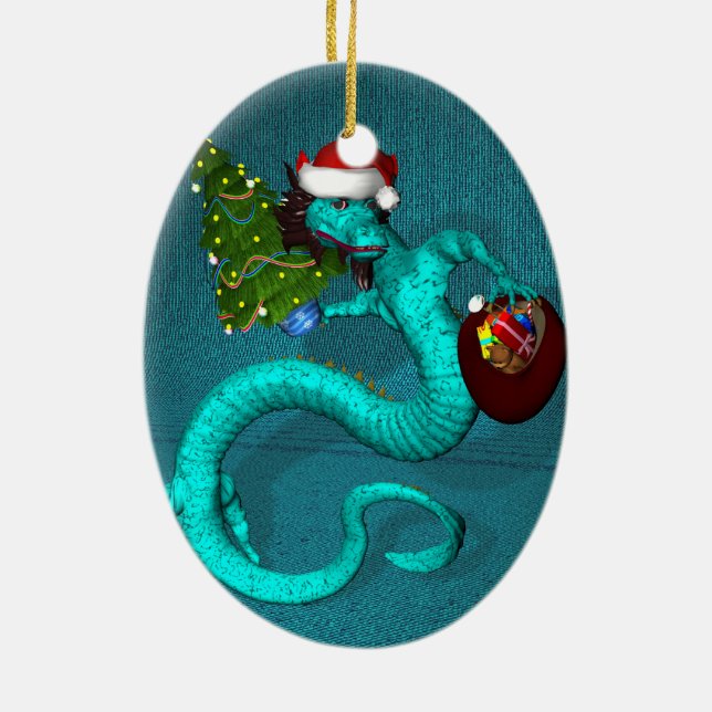 Cyan Dragon Ceramic Ornament (Back)