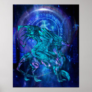 cyan dragon poster