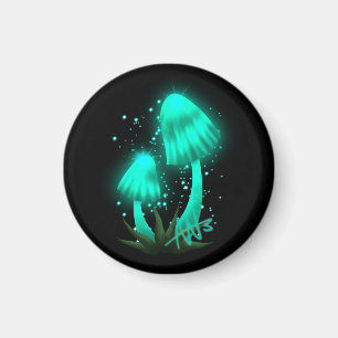 Cyan Glowing Mushroom Magnet