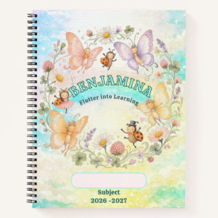Cyan Gold Butterfly Rainbow Enchanted Floral Girl Notebook