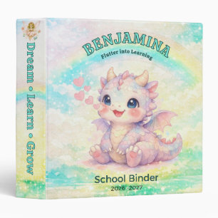 Cyan Gold Enchanted Rainbow Dragon School Girl Binder