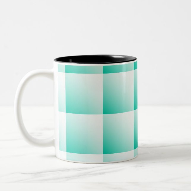 Cyan Gradient in Square Tiles  Two-Tone Coffee Mug (Left)