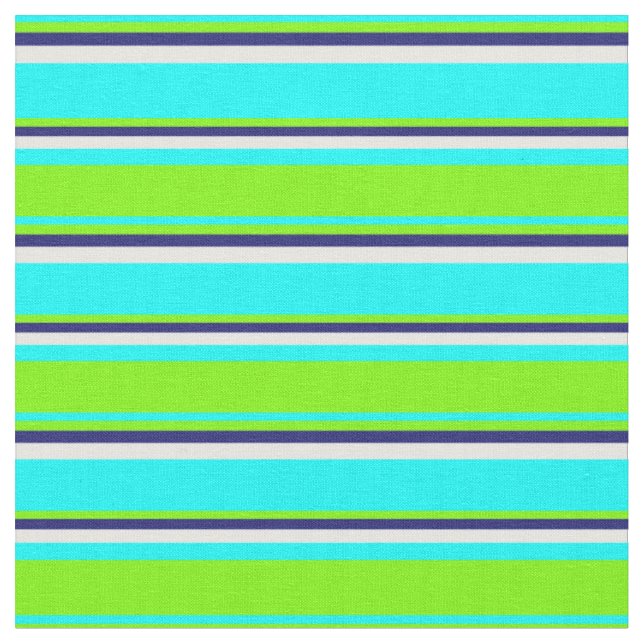 Cyan, Green, Midnight Blue, and White Pattern Fabric (Close Up)