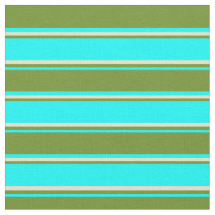 Cyan, Green & Pale Goldenrod Pattern Fabric