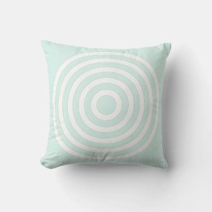 Cyan Green Pastel & White Concentric Circles Throw Pillow