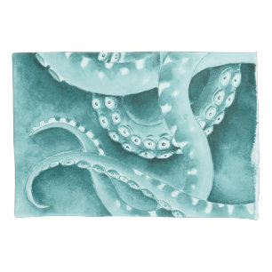 Cyan Green tentacles monochrome Pillowcase