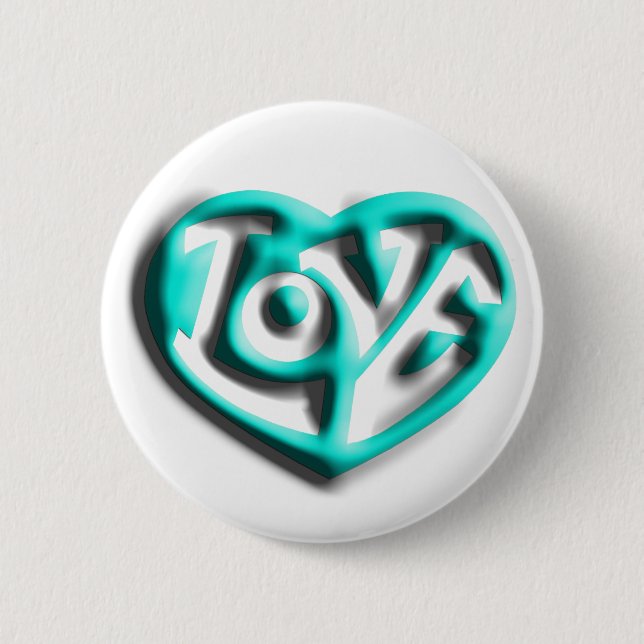 Cyan Hippie Love Heart 2 Inch Round Button (Front)