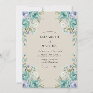 Cyan Lilac Painted Wedding Invitation