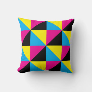 cyan magenta yellow black triangle game throw pillow
