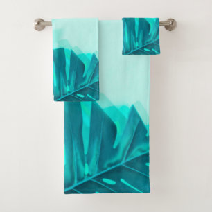 Cyan Monstera Tropical Water Beach House Bain Towe