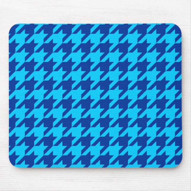 Cyan Navy Blue Houndstooth Plaid  Mouse Pad (Front)