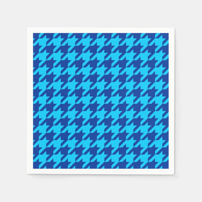 Cyan Navy Blue Houndstooth Plaid  Napkin (Front)