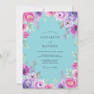 Cyan Orchid Bloom Wedding Invitation