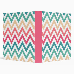 Cyan Peach Reds Geometric Chevron Abstract Pattern Binder