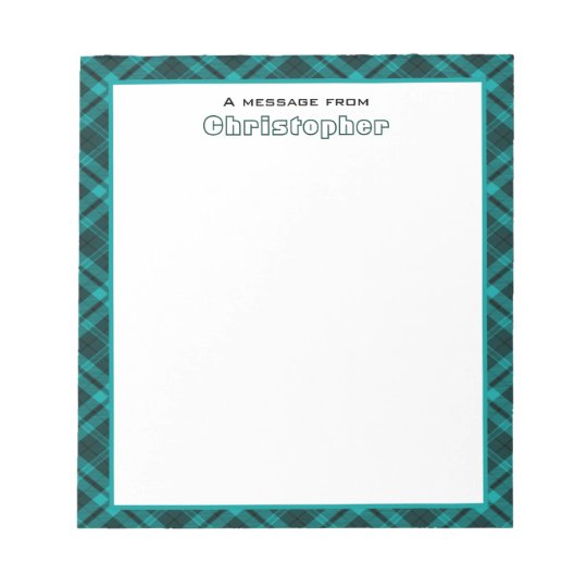 Cyan Plaid Border with Monogram Notepad