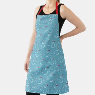 Cyan Red Cute Snowman Family Pattern Apron