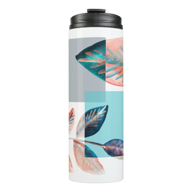 Cyan Red Leaf Thermal Tumbler (Front)
