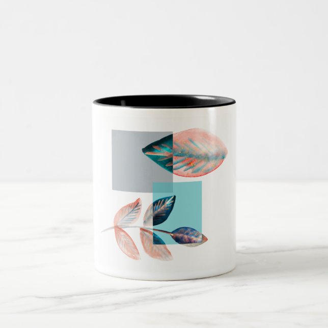 Cyan Red Leaf Two-Tone Coffee Mug (Center)